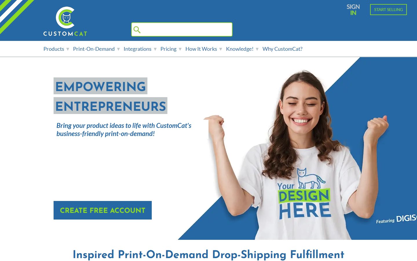 Screenshot of the CustomCat homepage, taken October 2026