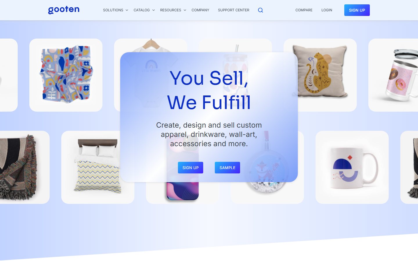 Screenshot of the Gooten homepage, taken October 2026