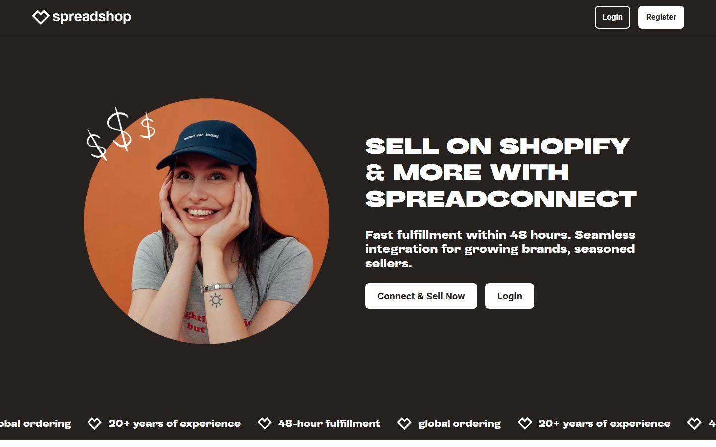 Screenshot of the Spreadconnect (formerly SPOD) homepage, taken October 2026